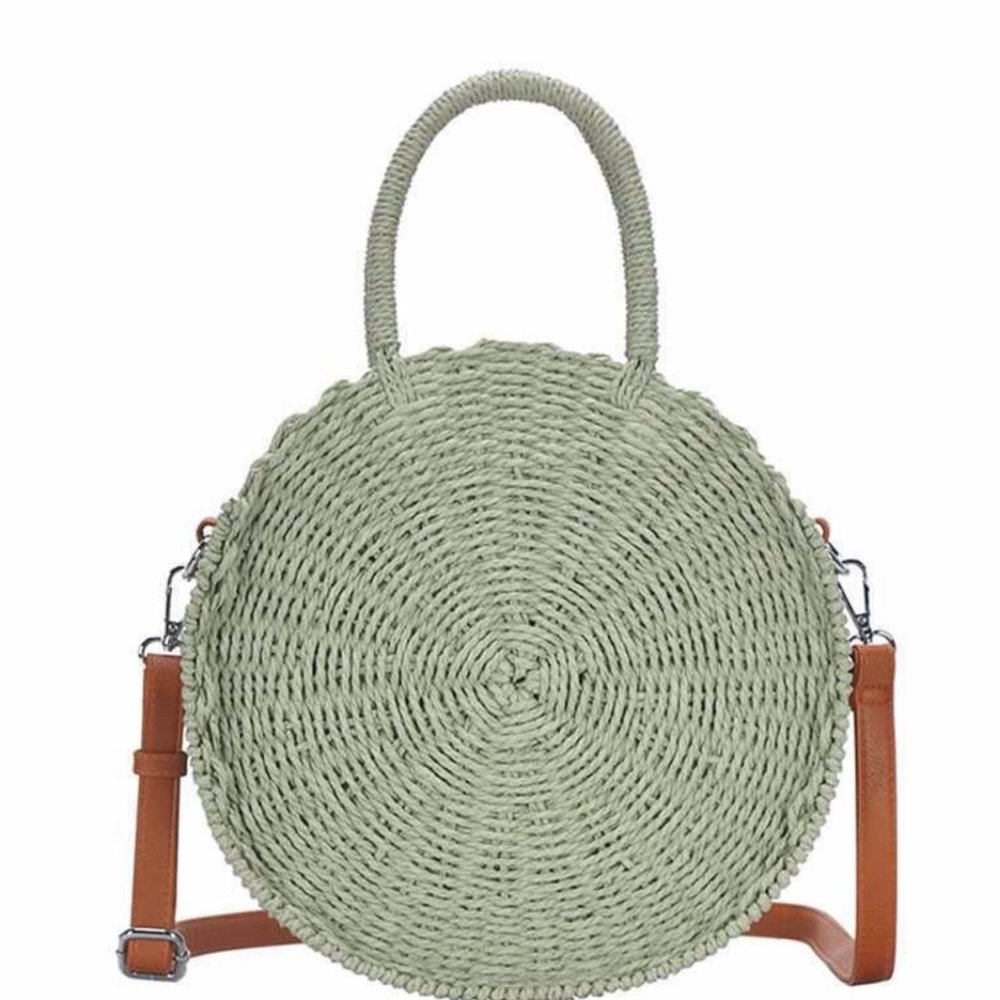 STRAW WOVEN CIRCLE CROSSBODY BAG